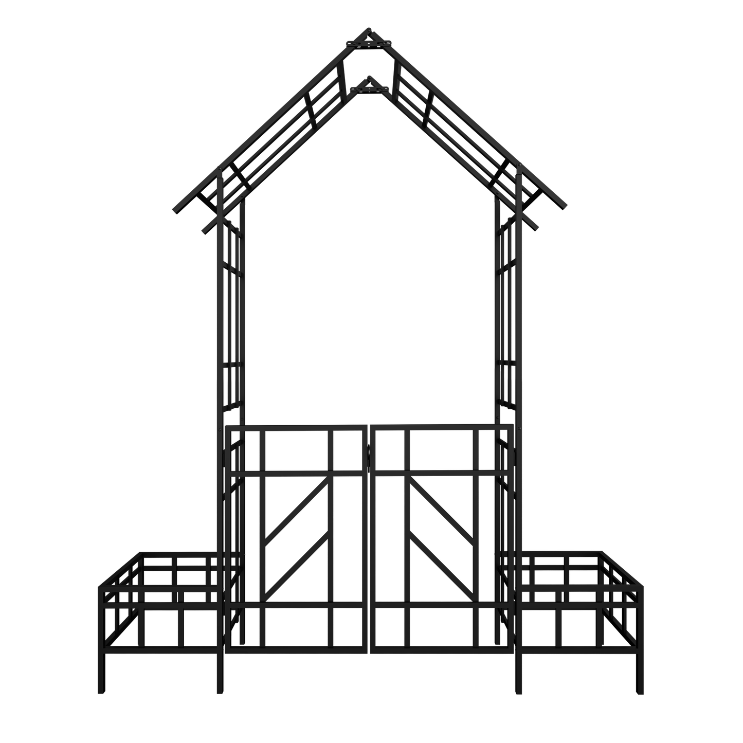 Metal Garden Arch with Gate with planter W80.71*H97.24 Climbing Plants Support Rose Arch Outdoor Black image 11