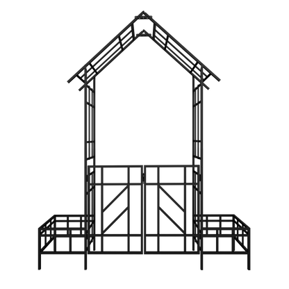 Metal Garden Arch with Gate with planter W80.71*H97.24 Climbing Plants Support Rose Arch Outdoor Black image 11