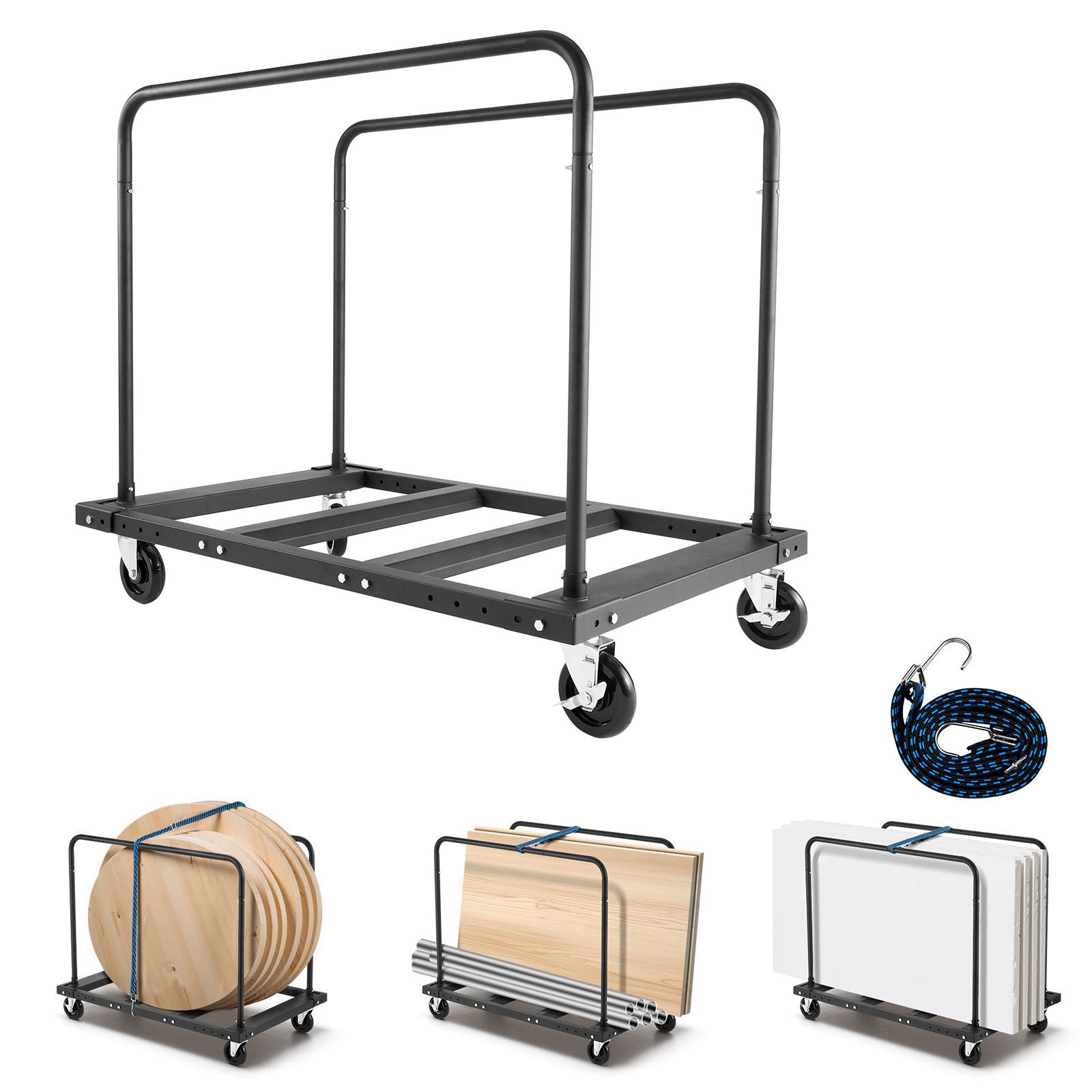 Drywall Cart Dolly, 1800 lbs Load Capacity, Steel Panel Truck Cart with 5 inch Swivel Casters, Lumber Drywall Dolly with Tie-Down Strap & 2 Side Handrails for Factory, Warehouse, Garage, Black image 1