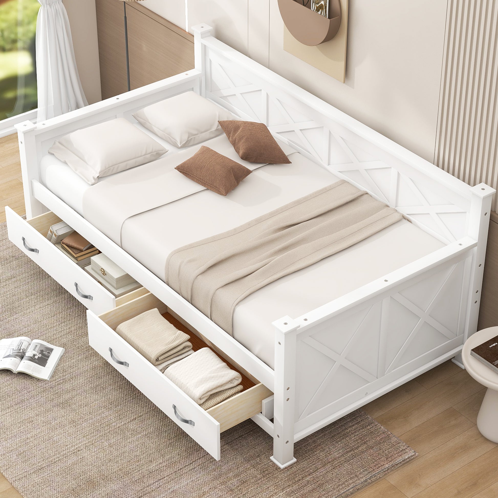 Twin Size Wooden Modern and Rustic Casual Style Daybed, Cream White image 2