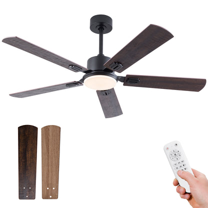 52 inch Black Ceiling Fans with Lights and Remote, Indoor/Outdoor Modern Ceiling Fan for Bedroom Living Room Patio, 6 Speed Reversible Quiet DC Motor, 3 CCT, Dual Finish Blades image 1