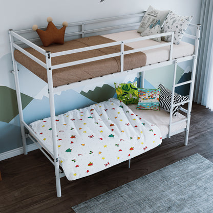 Bunk Bed with Ladder and high Guardrail Metal Bunk Bed, Storage Space, Noise Free,Twin Over Twin Size,White image 5