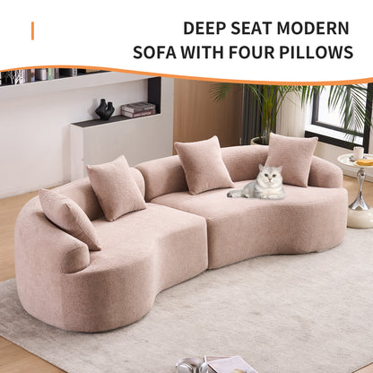 LY-025 Modular Sleeper Sectional Sofa, 4-Seater with Wood Grain Chenille Fabric, Warm Beige Convertible Sofa Bed, 30D High-Density Sponge Couch for Apartment & Living Room image 4