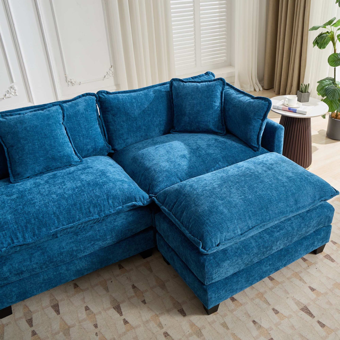 Cloud Sofa 3 Seats (Ottoman is not included), Modern Sectional Couch, for Living Room Bedroom and Apartment, Comfy Double Layer Upholstered Seat Cushion, Breathable Chenille Fabric,Blue,SW5013BL image 8