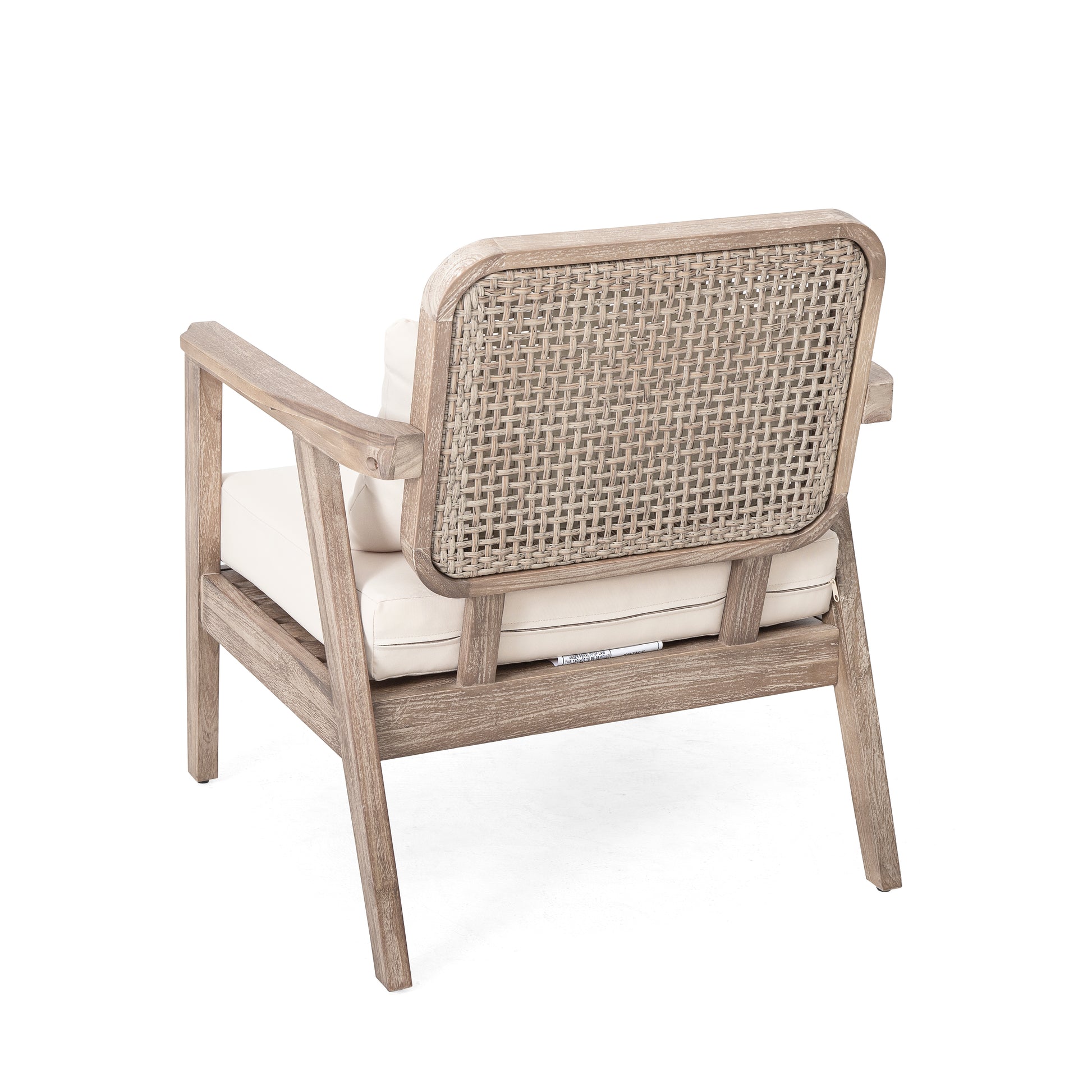 Outdoor Acacia Wood Patio Club Chair, Patio Furniture,Waterproof Thick Cushion Deep Seating for Porch, Garden, Backyard, Balcony, Weight Capacity 400lbs, Light Brown finish, Cream cushion image 9