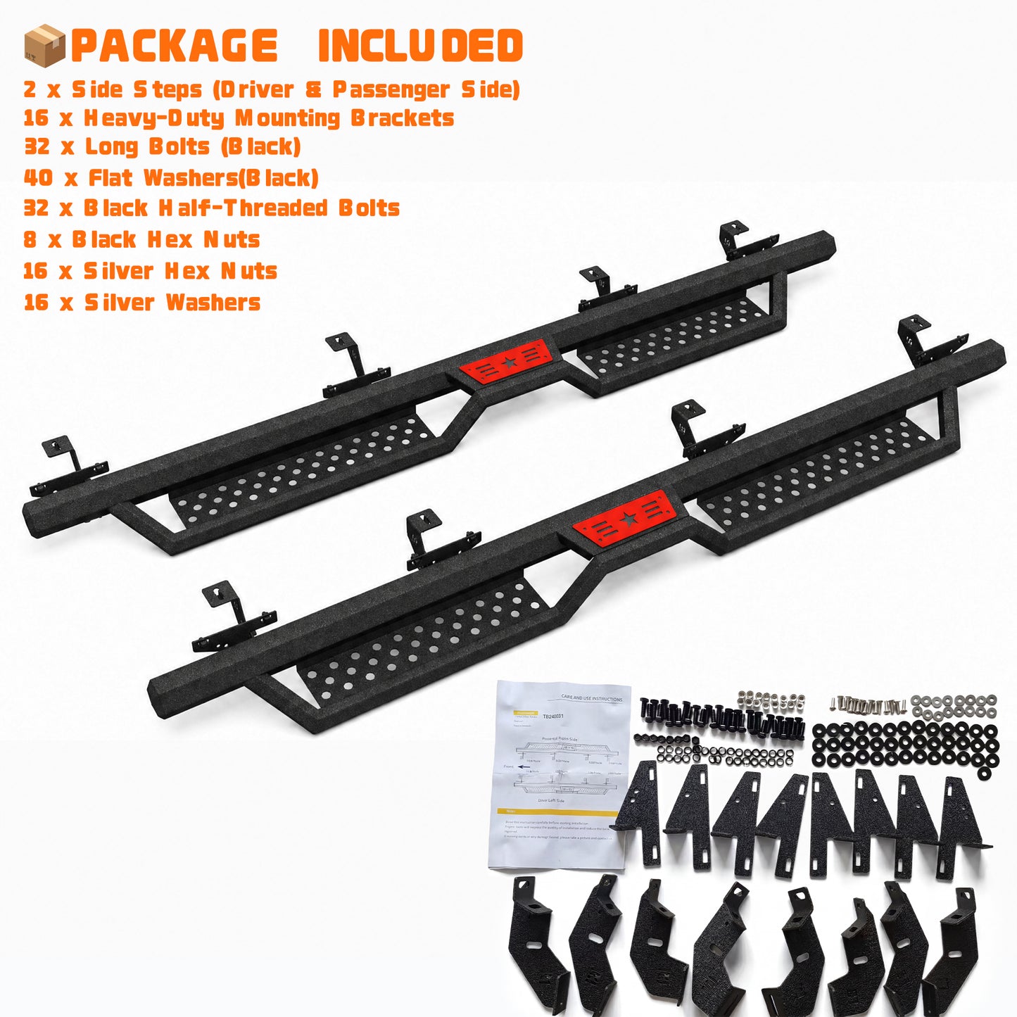 Hexagonal style Running Boards Compatible with 2020-2026 Jeep Gladiator Jt 4 Door. Made with Carbon Steel. 6 Inch Gladiator Side Steps Step Bars Nerf Bars Bolt installation image 2