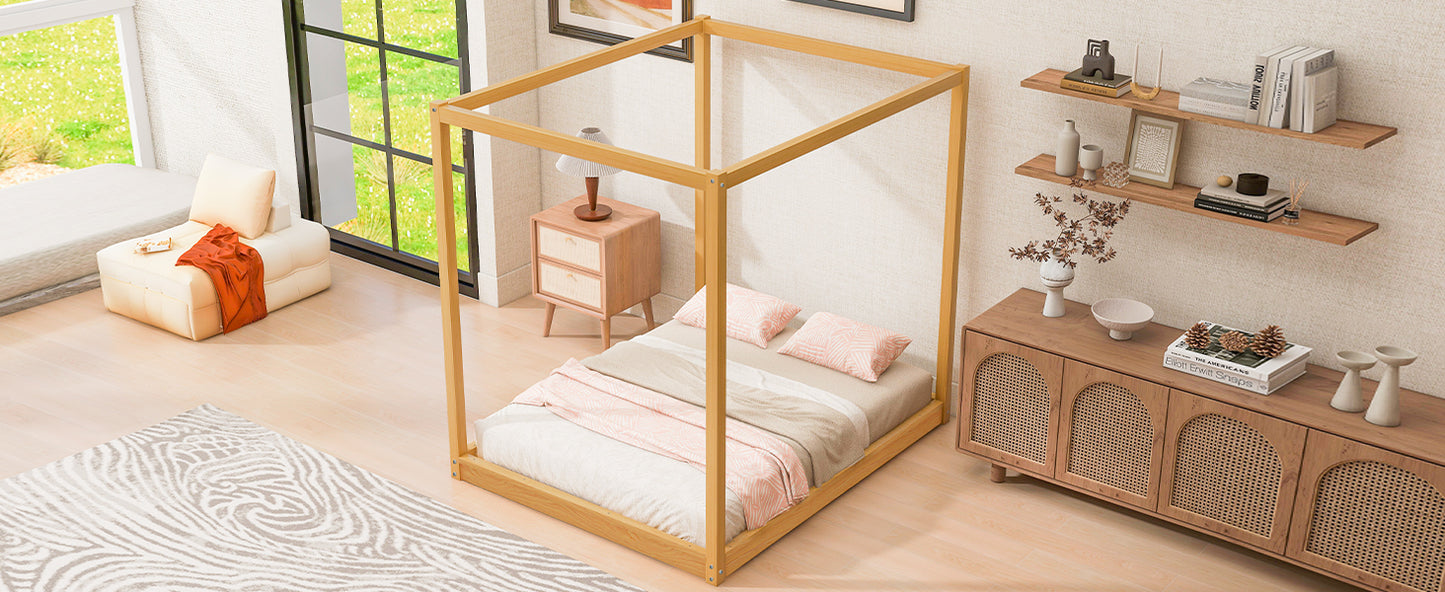 Queen Size Canopy Platform Bed with Support Legs,Natural image 7