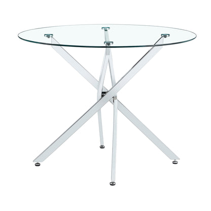 Round glass dining table suitable for 2-4 people: diameter 39 inches,Modern minimalist style round transparent tempered glass table,metal table legs, suitable for kitchen, dining room and living room. image 1