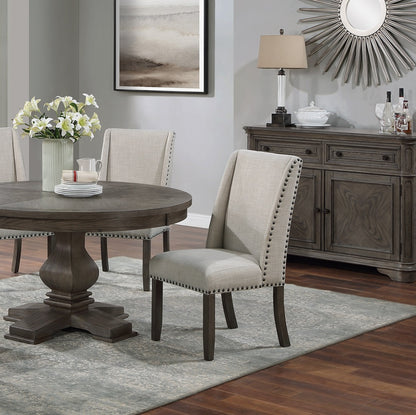 Traditional Formal 2pc Side Chairs Upholstered Wingback Design Oak Finish Dining Room Furniture Nailhead Trims Dining Chairs image 7