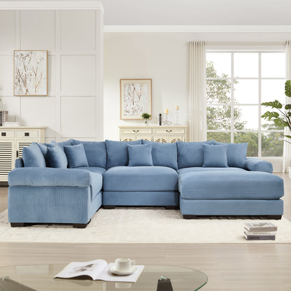 Oversized Cloud Modular Sectional Couch, Convertible Sectional Couches,Extra-Thick Armrests With An Ottoman,Premium Corduroy Fabric,Ergonomic Design, Easy Assembly,For Living Rooms bedroom,Blue image 3