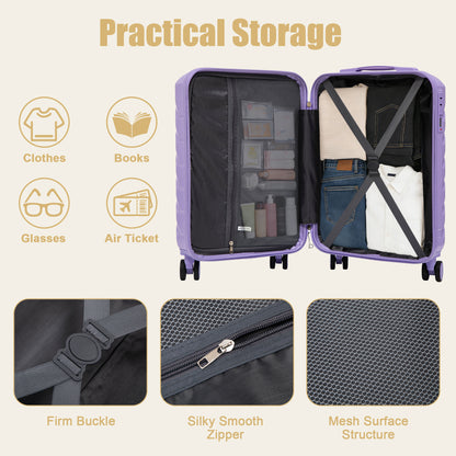20 Inch ABS Hard Shell Travel Checked Luggage - Scratch Resistant Surface Four Multi-Directional Wheels, With Combination Lock.(Blue+Purple) image 12
