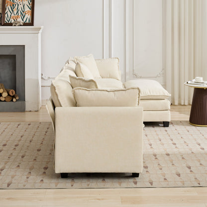 Cloud Sofa two Seats (the cushion on the armrest not included), Modern Sectional Couch, for Apartment, Comfy Double Layer Upholstered Seat Cushion, Breathable Chenille Fabric, Beige,SW504ABG image 5