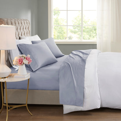 4 Pieces Queen Cooling Cotton Blend Sheet Set,Blue image 1