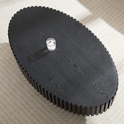 Modern Handcraft Drum Coffee Table Length 43.7 inch Ellipse Coffee Table for Living Room,Oval Small Coffee Table with Sturdy Pedestal,Black MDF image 6