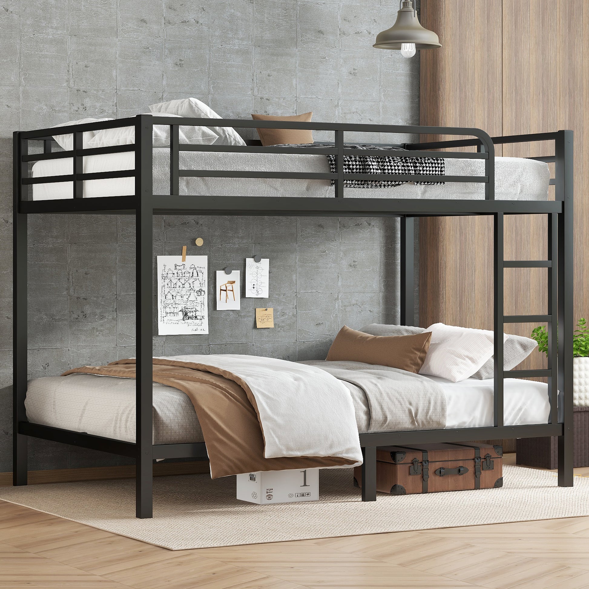 Metal Full XL over Full XL Bunk Bed for Teens and Adults,Space-Saving/Noise Reduced/No Box Spring Needed, Black image 1