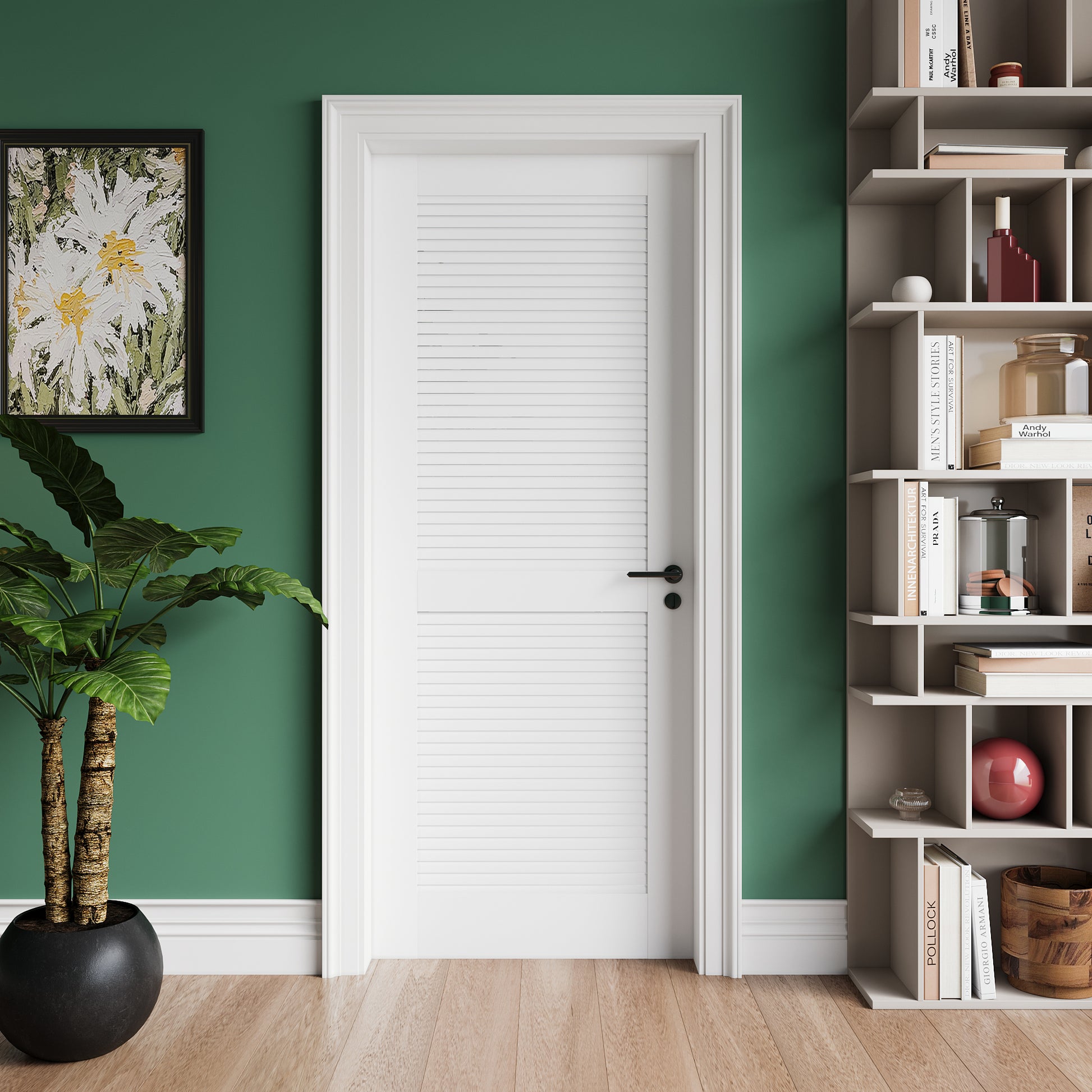 32" X 80"Louver Interior Door Slab, White PVC Waterproof Moisture-Resistant for Laundry Closet Pantry Bathroom, Sliding Pocket Barn Bypass w/o Hardware&Frame image 3
