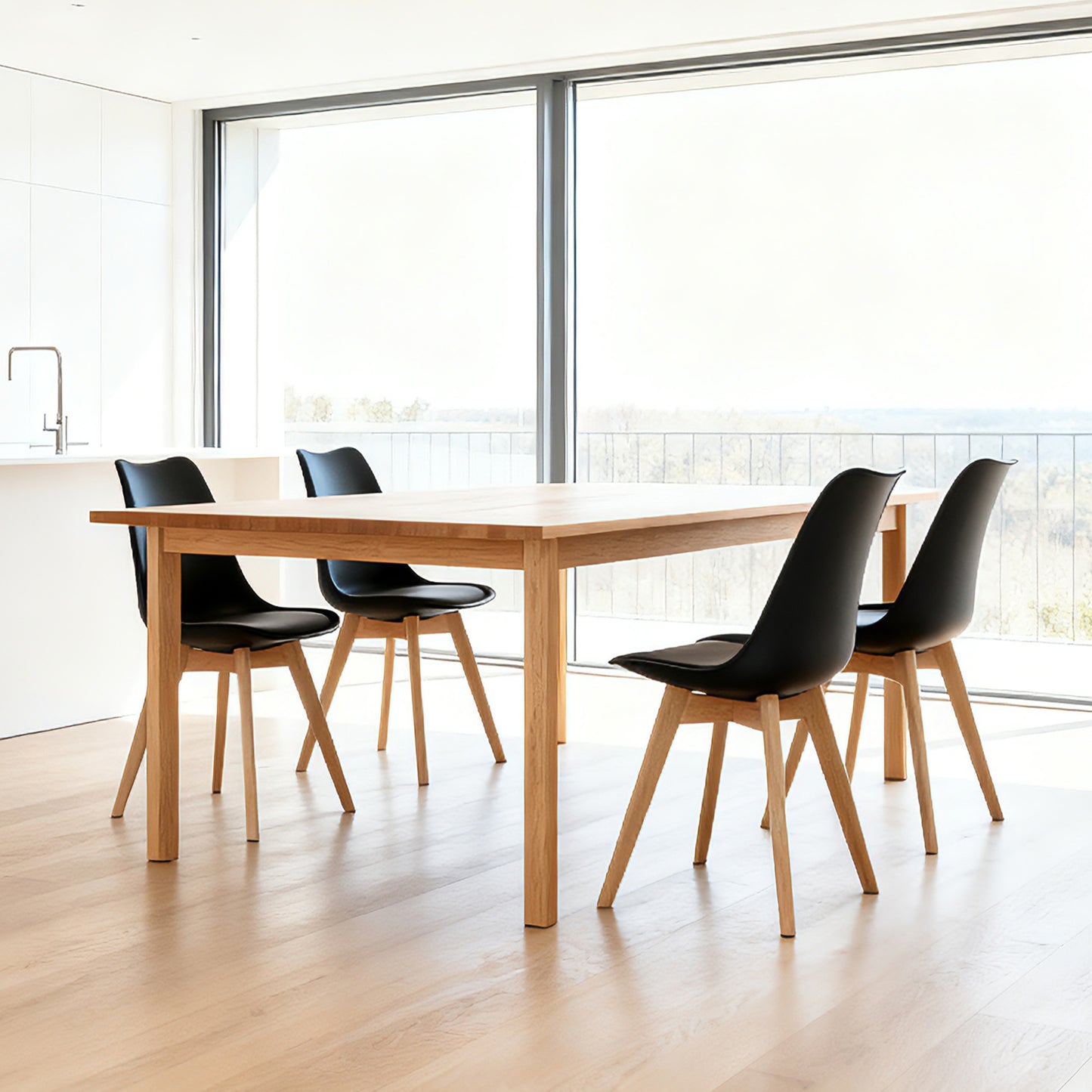 Set of four dining chairs, medieval modern style dining chairs for kitchen and dining room, with wooden legs, black image 5