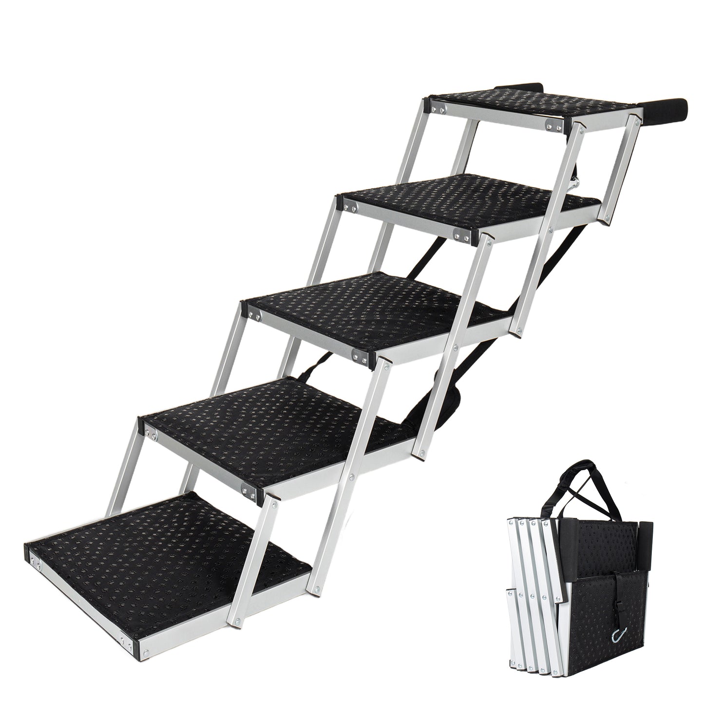 Aluminum Frame Foldable Dog Stairs, 5 Steps Heavy Duty Pet Ramp with Non Slip Surface and Soft Foam Handle, Dogs Stairs for Cars, High Beds, Truck, Supports up to 250 lbs image 1