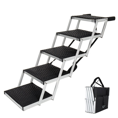Aluminum Frame Foldable Dog Stairs, 5 Steps Heavy Duty Pet Ramp with Non Slip Surface and Soft Foam Handle, Dogs Stairs for Cars, High Beds, Truck, Supports up to 250 lbs image 1