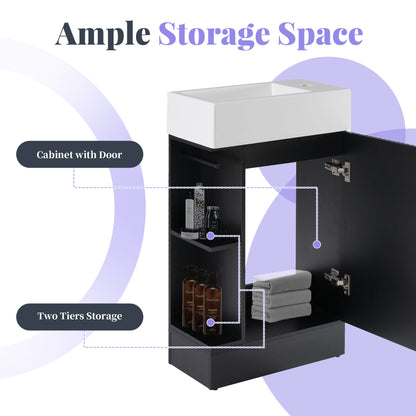 18.6" Bathroom Vanity with Sink, Bathroom Vanity Cabinet with Two-tier Shelf, Left or Right Orientation, Black (WF308491 New Color) image 8
