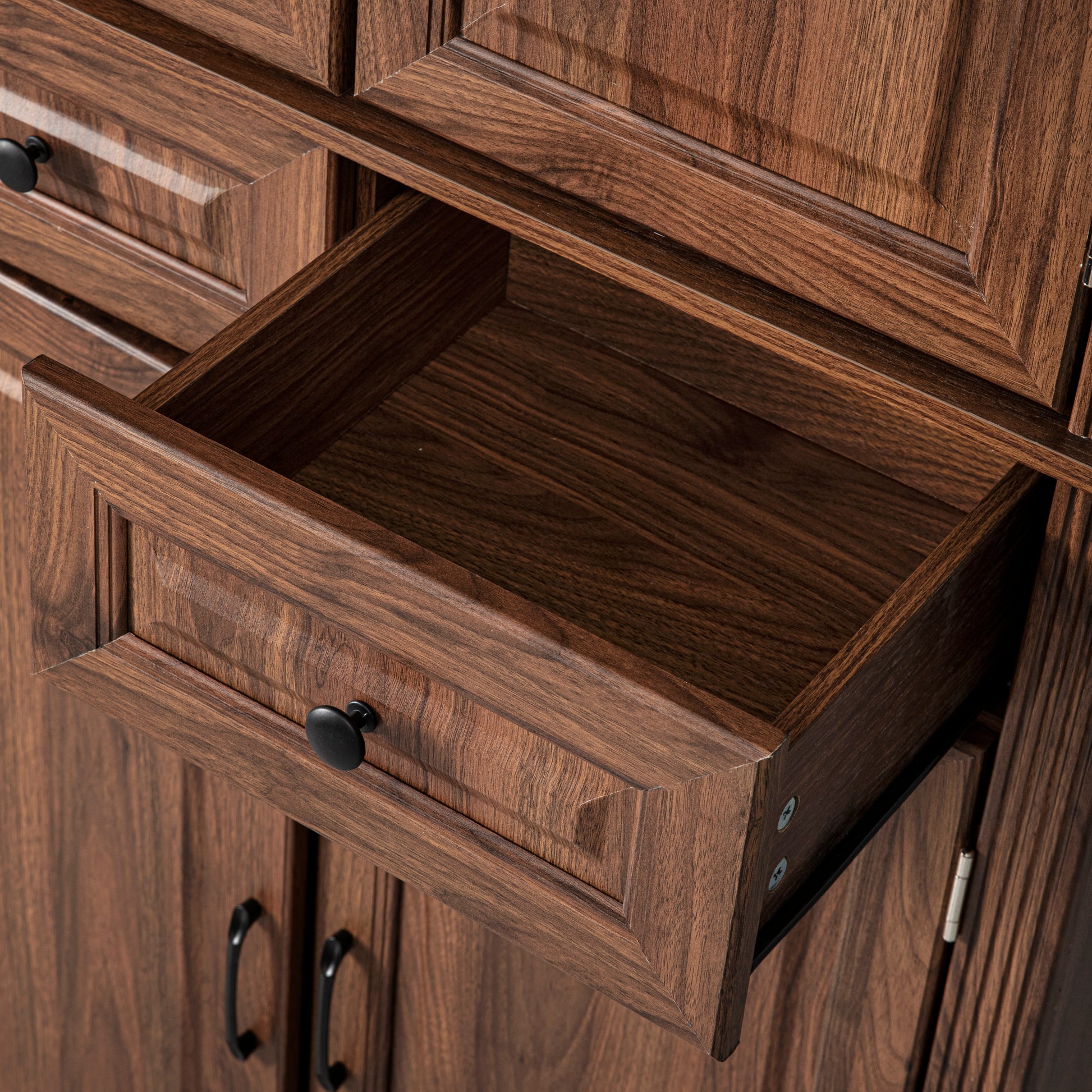K&K 71" Tall Kitchen Pantry Cabinet with 3 Pull Out Cabinet Organizers, Farmhouse Embossed Texture Storage Cabinet with 6 Door Shelves, 2 Drawers, Freestanding Cupboard for Kitchen, Dining Room Brown image 9