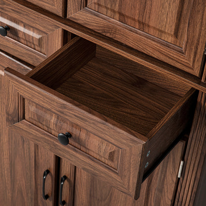 K&K 71" Tall Kitchen Pantry Cabinet with 3 Pull Out Cabinet Organizers, Farmhouse Embossed Texture Storage Cabinet with 6 Door Shelves, 2 Drawers, Freestanding Cupboard for Kitchen, Dining Room Brown image 9
