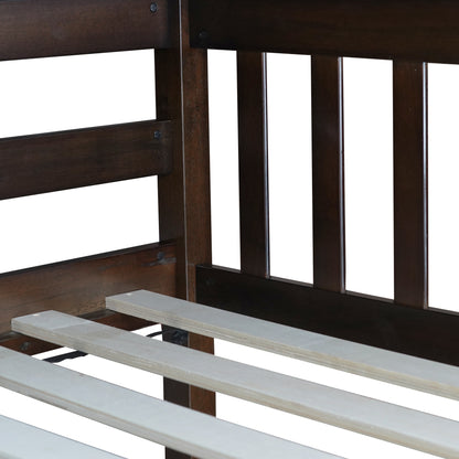 Twin Over Twin Rubber Wood Bunk Bed with 2 Drawers, Convertible into 2 Twin Beds, Twin Size Bunk Bed with Ladder and Safety Guardrails,Espresso (Old Sku W504S00200) image 3