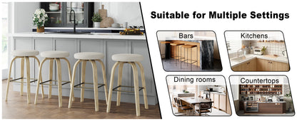 AILUNWALL Swivel Bar Stools Set of 2, Bar Height Backless 30″ Bar Stool, Fabric Upholstered Seat, Sturdy Wood Legs and Metal Footrest, Mid-Century Modern Island Stool for Home Bars, Restaurants, Beige image 5