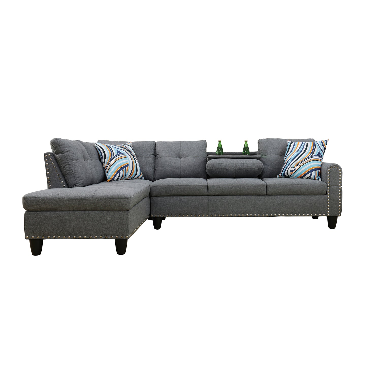 L shape Sectional Sofa Chair with cup holder - Dark Gray-Left image 2