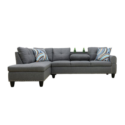 L shape Sectional Sofa Chair with cup holder - Dark Gray-Left image 2
