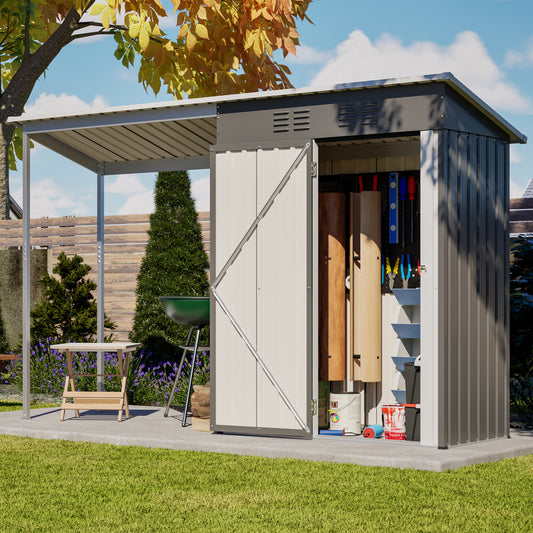 Durable 5x3FT Galvanized Steel Shed & Gazebo Combo, Easy Assembly Lean-To Storage with Open Pergola, All-Weather 2-in-1 Garden Shed for Tool Storage, Patio, Backyard image 1