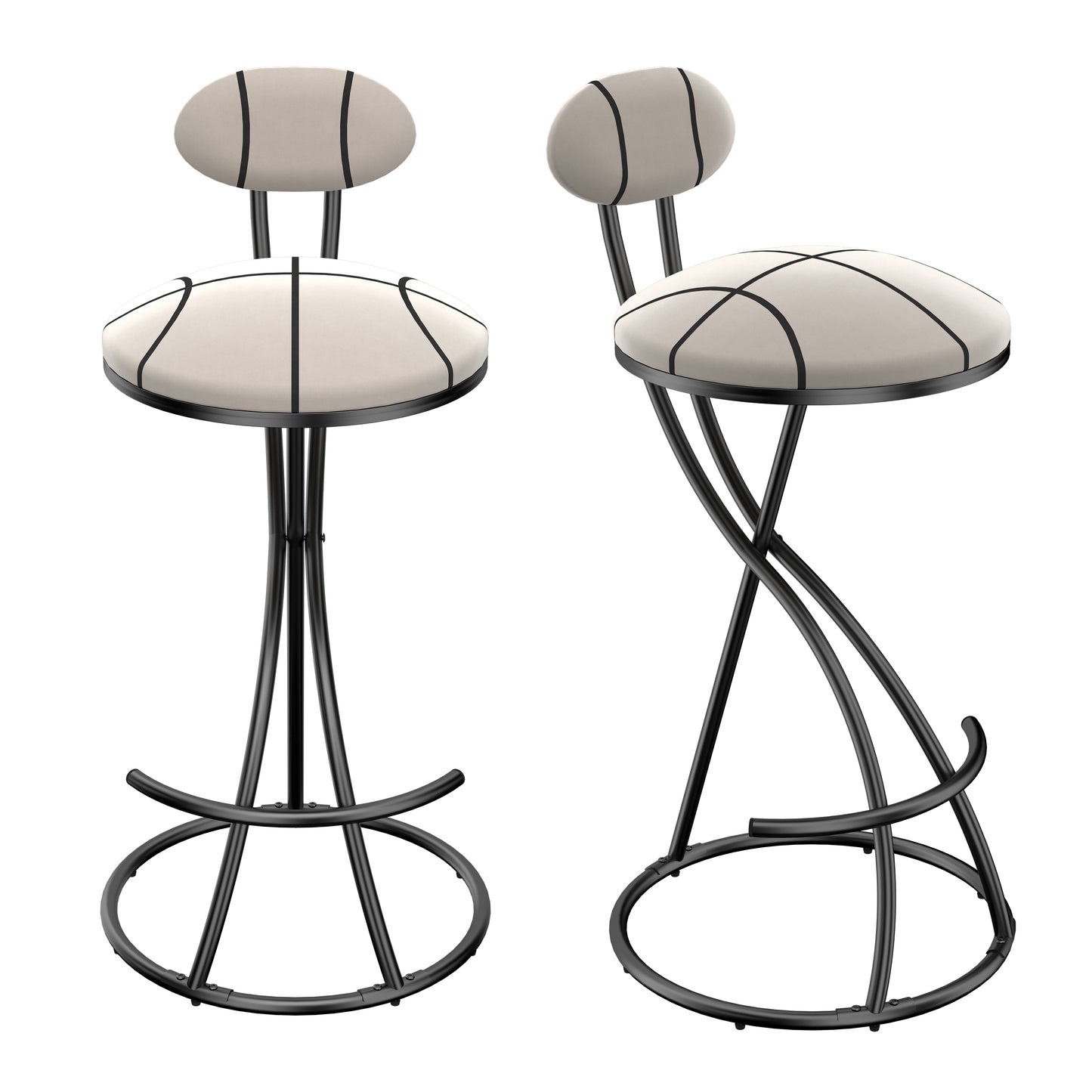Upholstered Bar Stools Set of 2 Striped Counter Height Barstools Modern Velvet Dining Chairs for Kitchen Island, Living Room (Black & Stripe) image 5