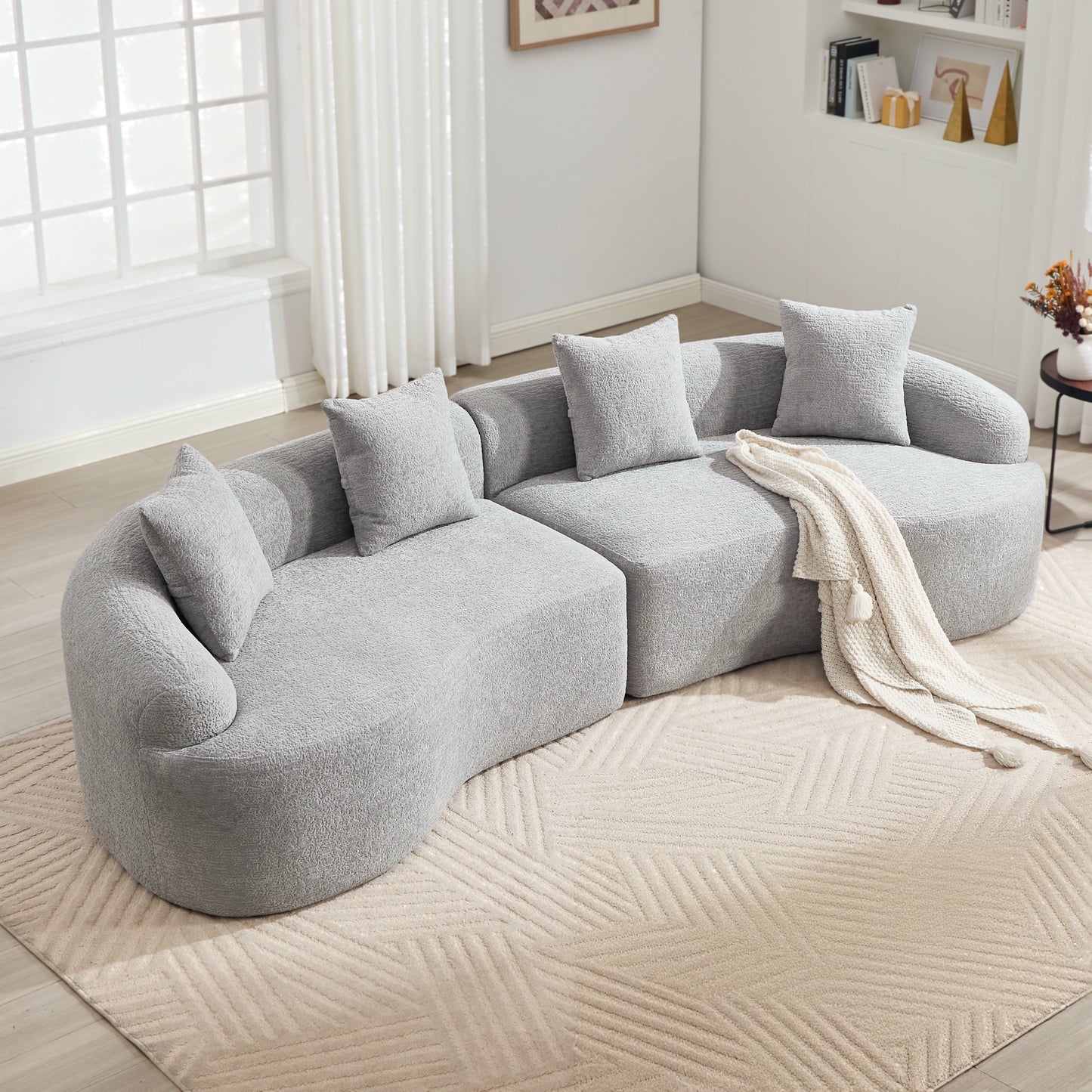 Curved Boneless Sofa,Compression Modular 110'' Sectional,Grey High-Density,Couches Sleeper for Living Room Bedroom Apartment Lounge,Chenille image 1