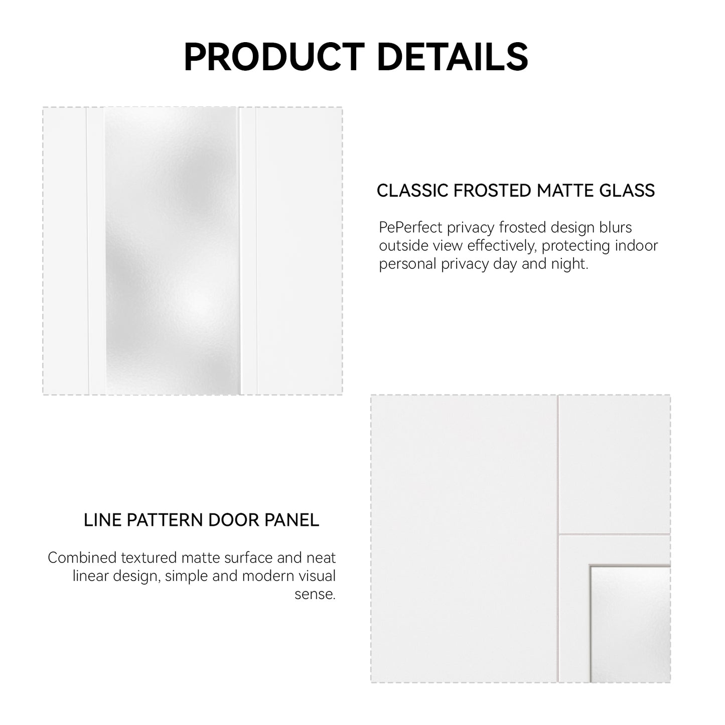 36"x80" Fiberglass Front Door with White 4-9/16" PVC Frame,Right-Hand Inswing Exterior Door with Brickmould,Contemporary minimalist smooth skin with frosted glass for Home Entrance,White image 7