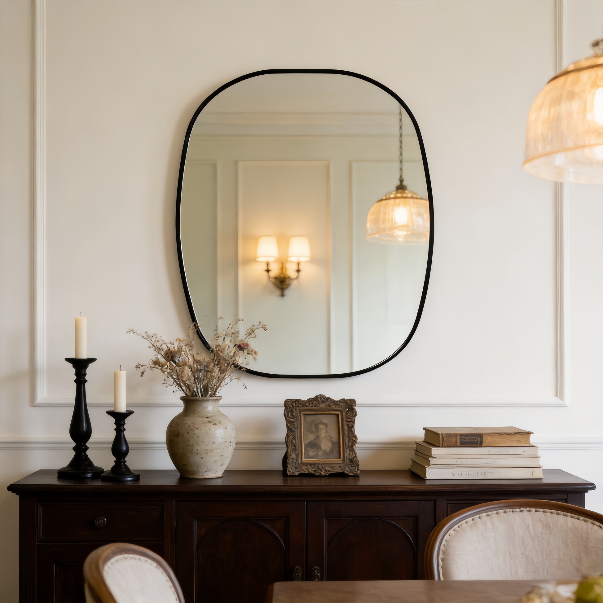 24x32 in Black Metal Framed Oval Vanity Bathrrom Mirror for Wall image 2