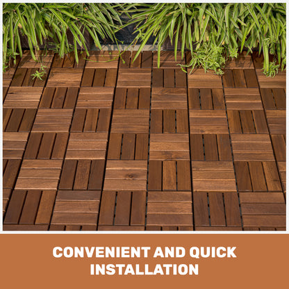 Acacia Wood Interlocking Deck Tiles Checker Pattern, 10PCS 12" x 12" Square Brown Acacia Hardwood Outdoor Flooring for Patio, Bancony, Pool Side,.. image 5