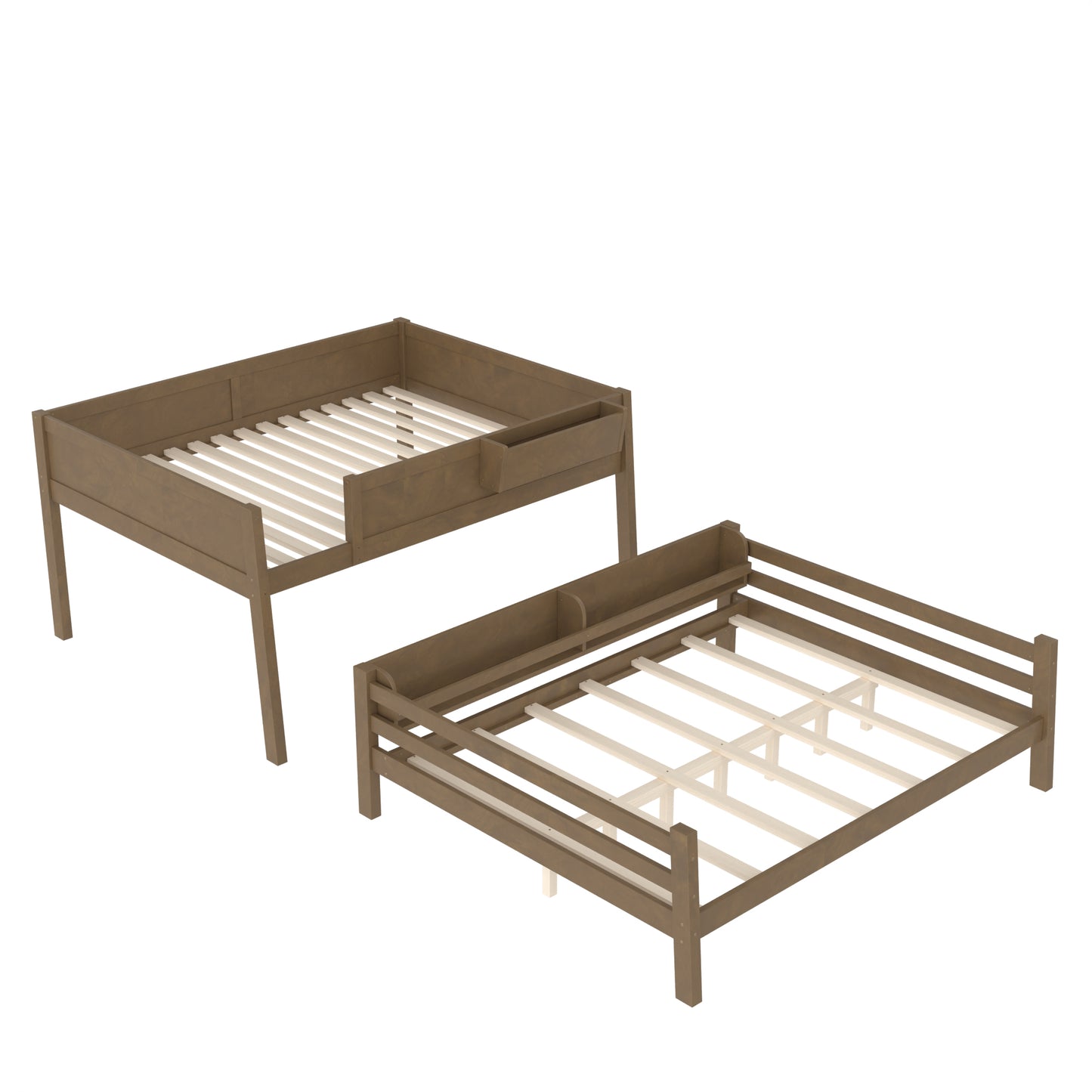 Queen Bunk Bed With Storage Shelf and Bookshelf,Wood Bunk Bed with Ladder and Guardrails,Detachable Design,Vintage brown image 10