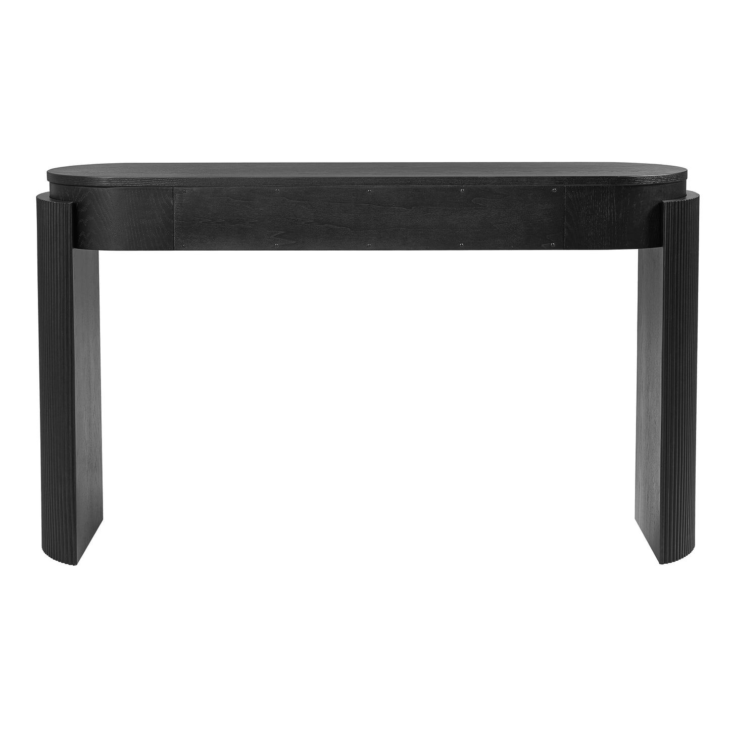 TREXM Entryway Table with Natural Wood Grain Finish, Console Table with Fluted Design, Oval Top and 2 Drawers for Entryway and Living Room (Black) image 3