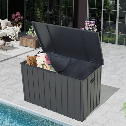 Outdoor Storage Box, 200 Gallon Metal Deck Box Built-in a Oxford Fabric Storage Bag, Lockable & Waterproof Outside Patio Storage Box - Gray image 3