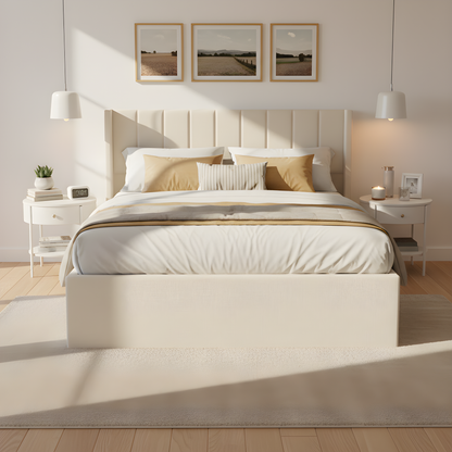 Large-capacity upholstered storage bed with drawers,Beige,King image 3