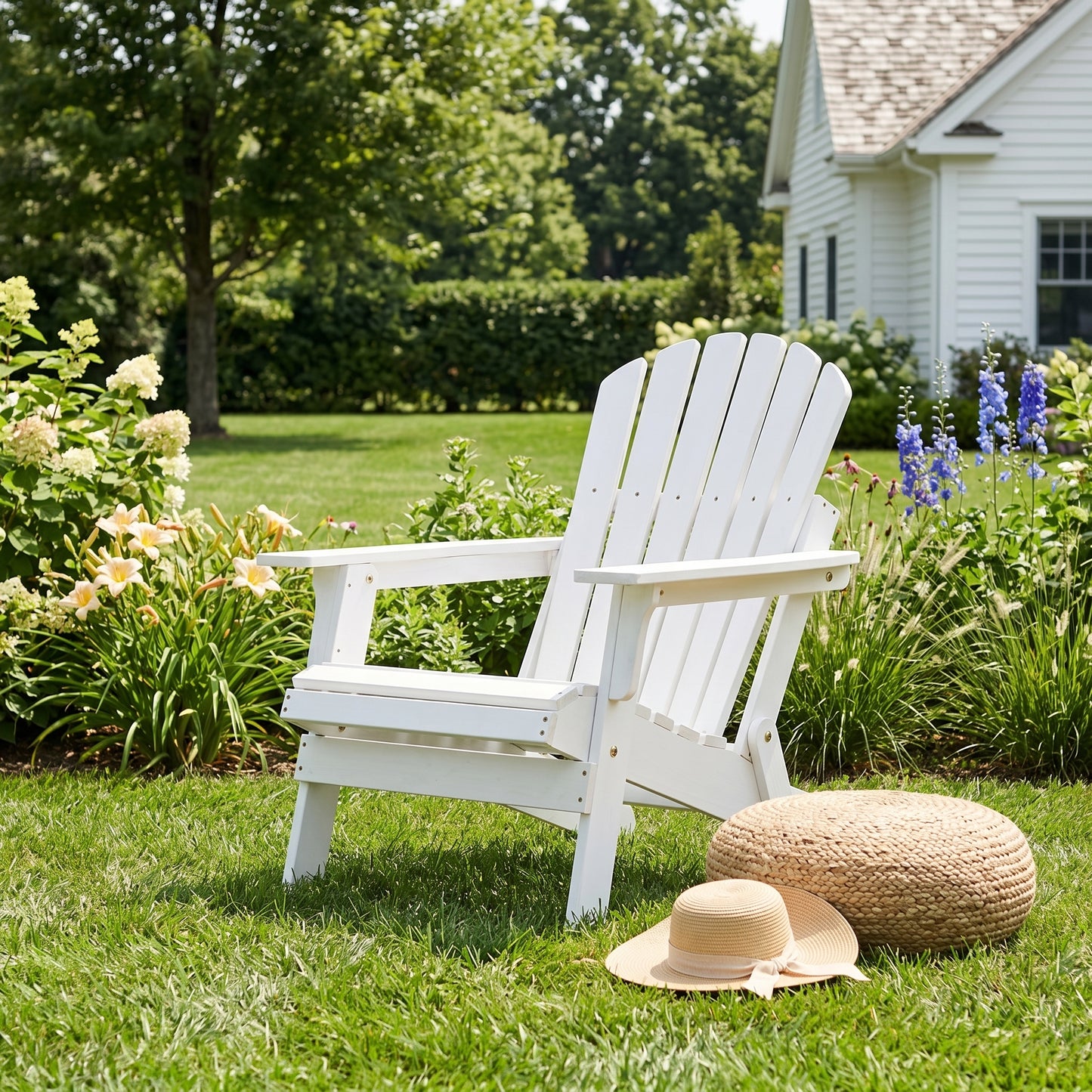 Oversize Wooden Outdoor Folding Adirondack Chair with Pre-Assembled BackRest & SeatBoard, Wood Patio Chair for Garden Backyard Porch Pool Deck Firepit image 3