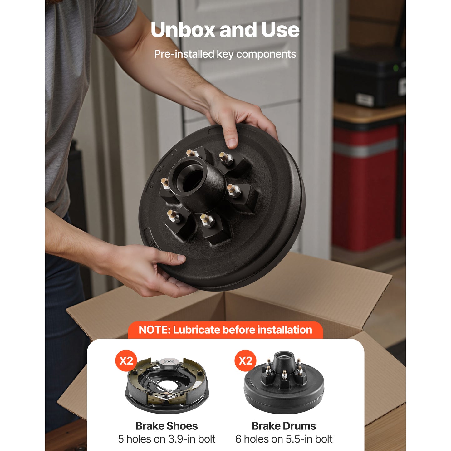 Electric Trailer Brake Assembly, 12 x 2 Inch, 1 Pair Self-Adjusting Electric Brakes Kit for 6000 lbs Trailer Axle, Backing Plates for Braking System Part Replacement, Fit for Trailers, RVs image 12