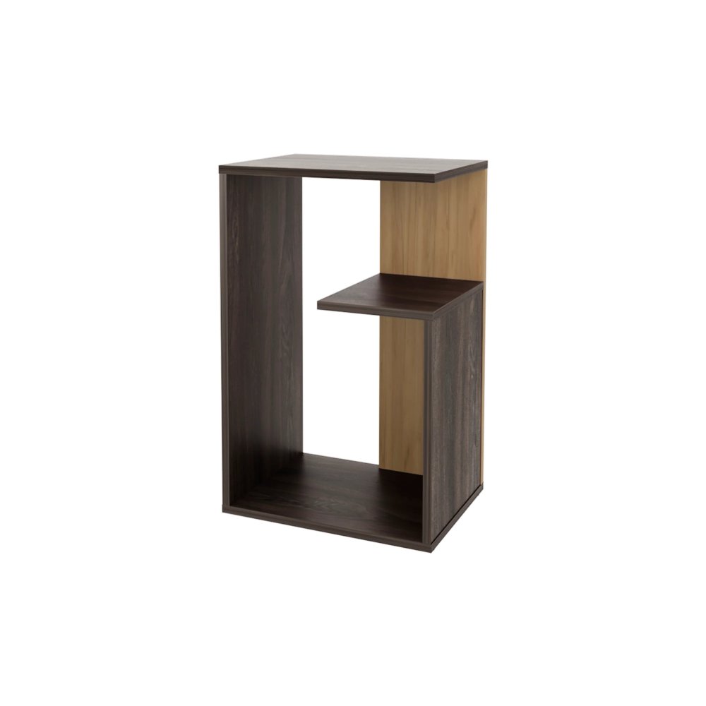 Stylish Macadamia and White Side Table with Open Storage