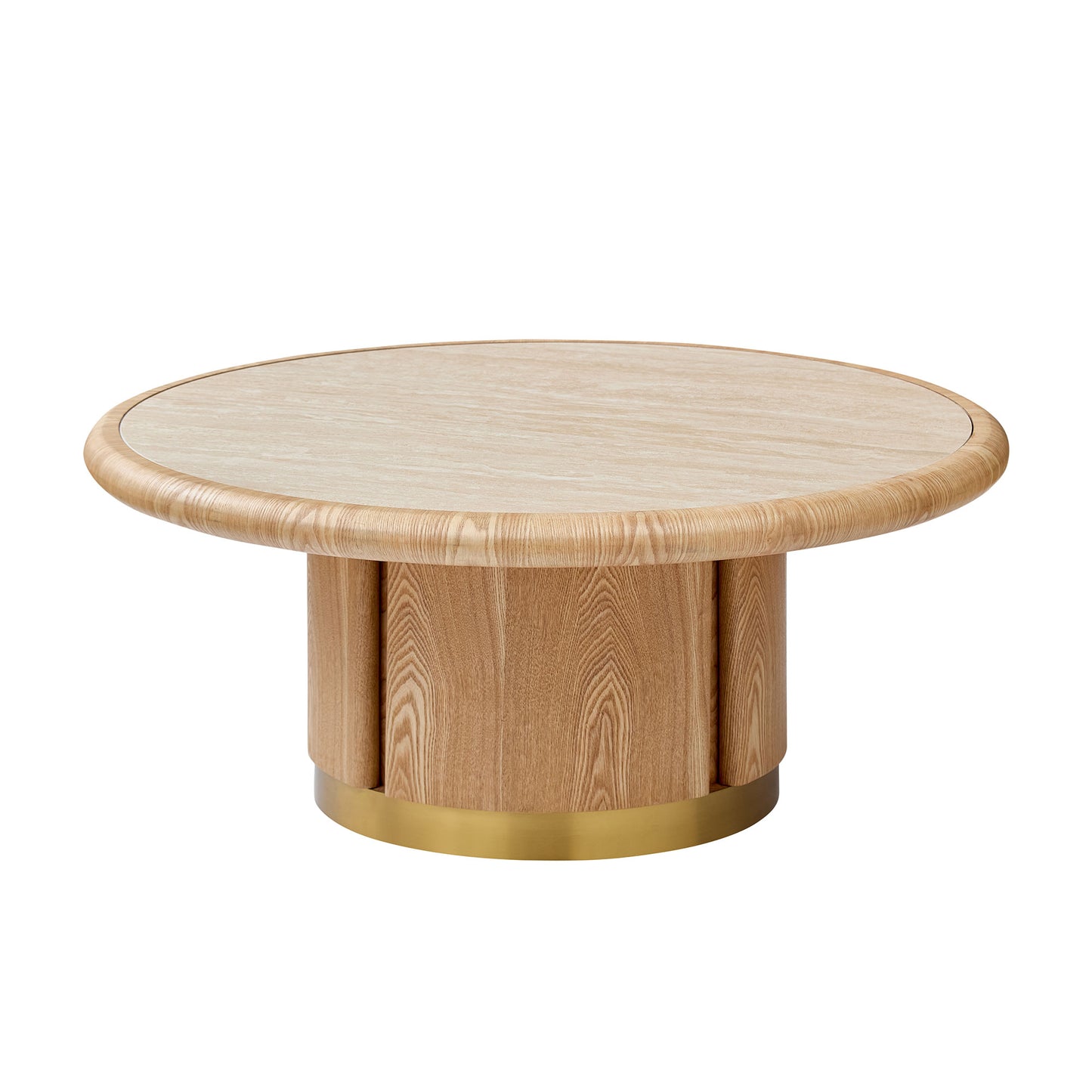35.43 inch Round Coffee Table, Table with Sturdy MDF Pedestal with Brushed Stainless Steel,Sintered Stone Tabletop Table,Rounded Sofa Side Table for living Room,Office image 2