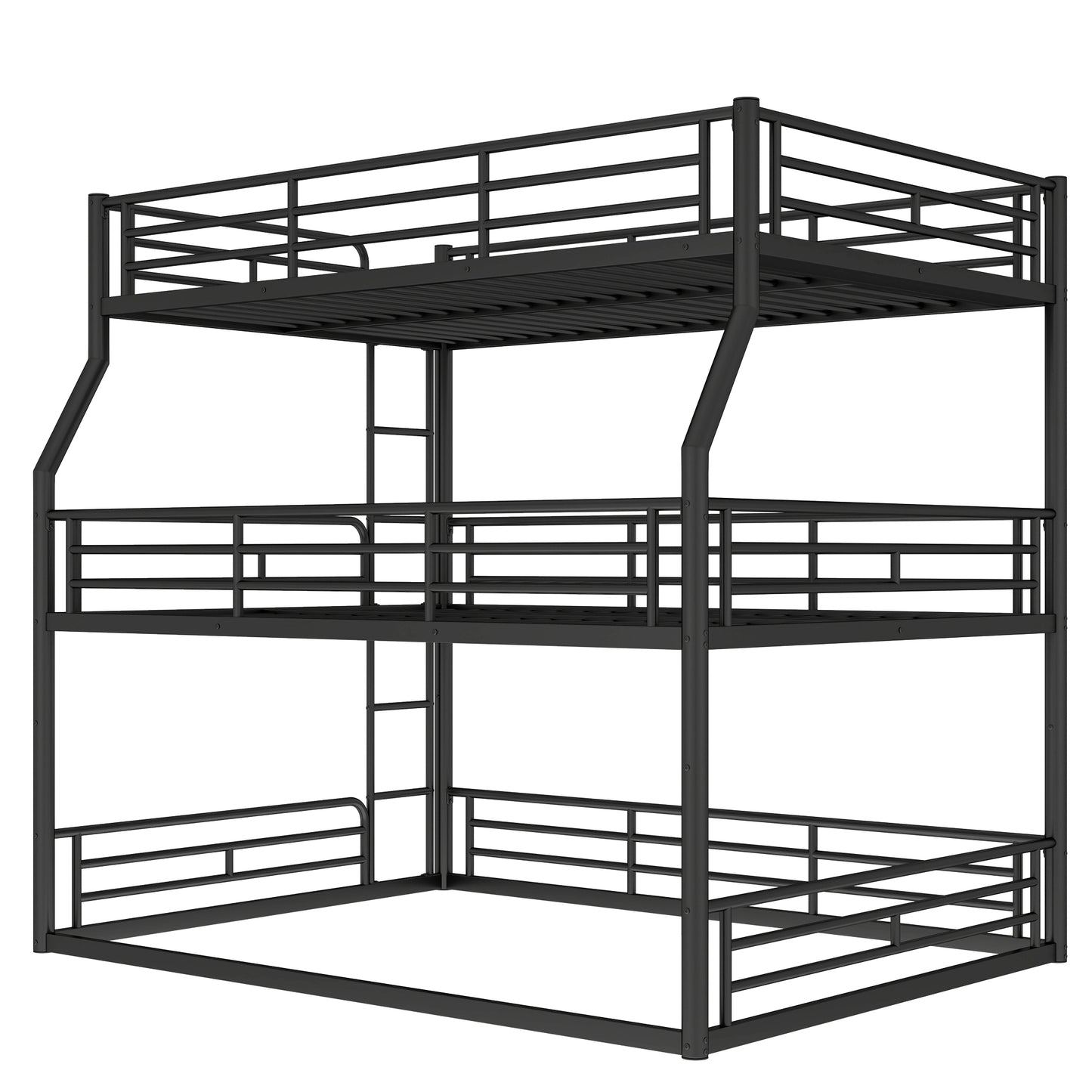 Full XL over Queen over Queen Bunk Bed, Metal Triple Bunk Bed with Safety Guardrails, Heavy-duty Bunk Bed with Noise-reduced Design, Black image 11
