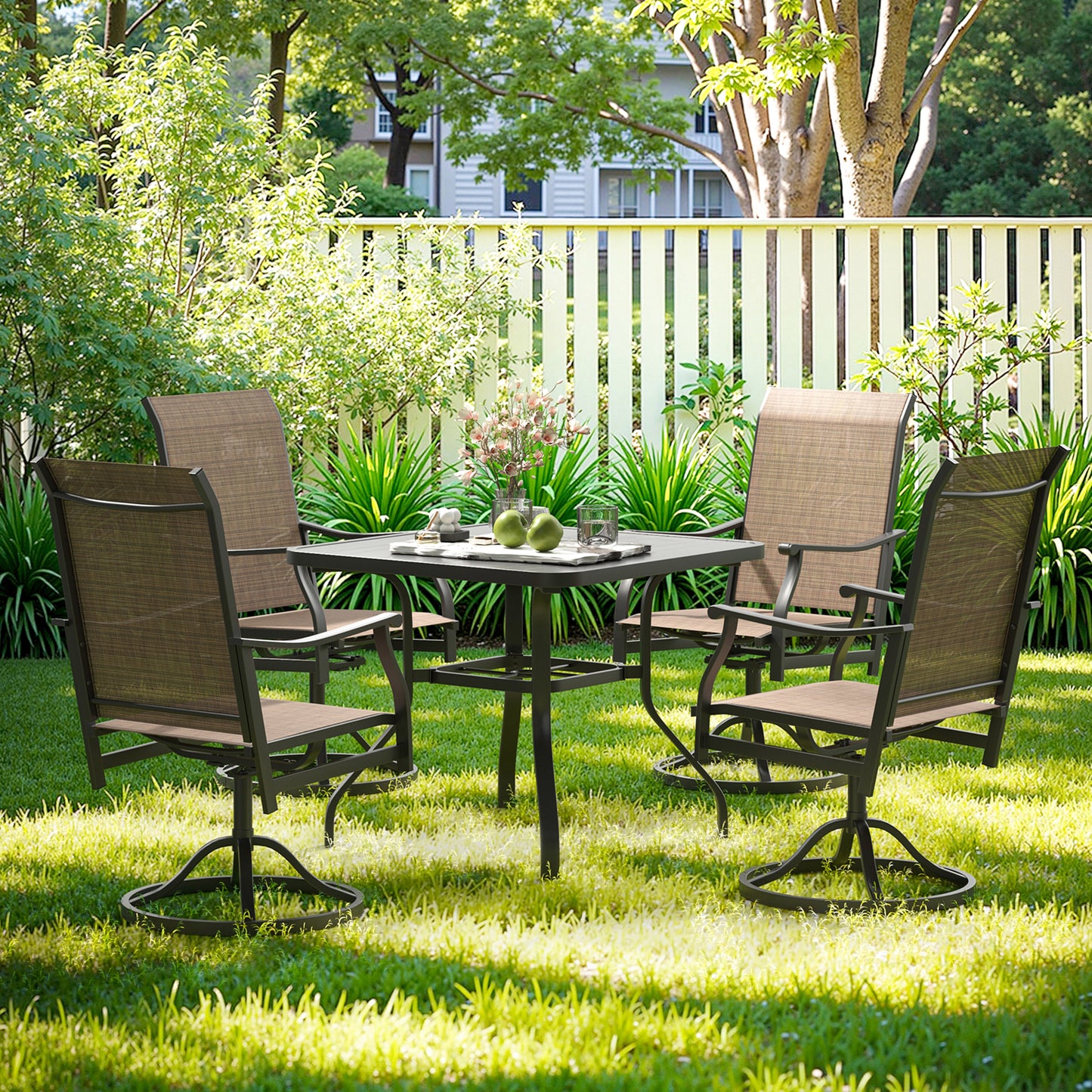 Outdoor Dining Chairs Set of 2, 360°Swivel Patio Dining Chair with Textilene Fabric, Outdoor Metal Armchair All Weather Resistant, Ergonomic Comfort, Perfect for Patio, Backyard, Balcony image 9