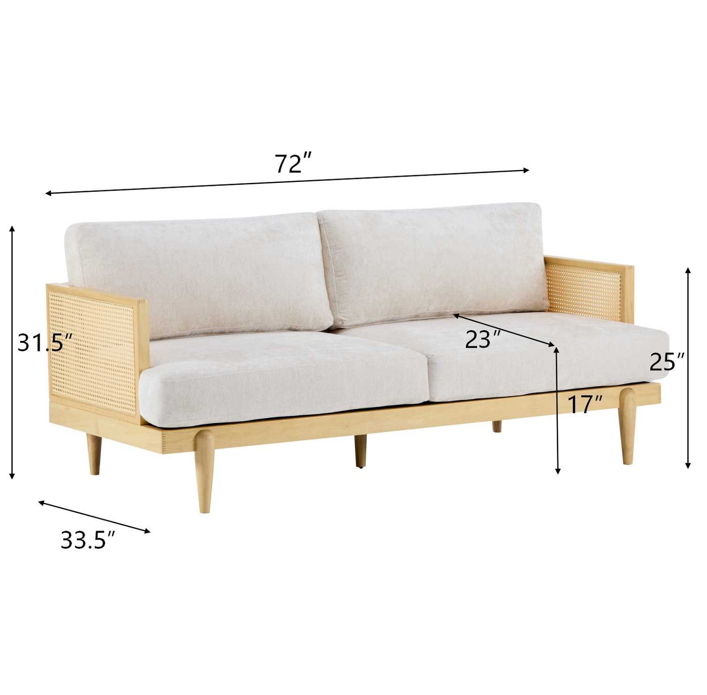 EMIR 72" Square Arm 3-Seater Boucle Sofa with Cane Rattan and Wooden Frame,Natural,Living Rooms,Bedrooms,Apartment Office image 8