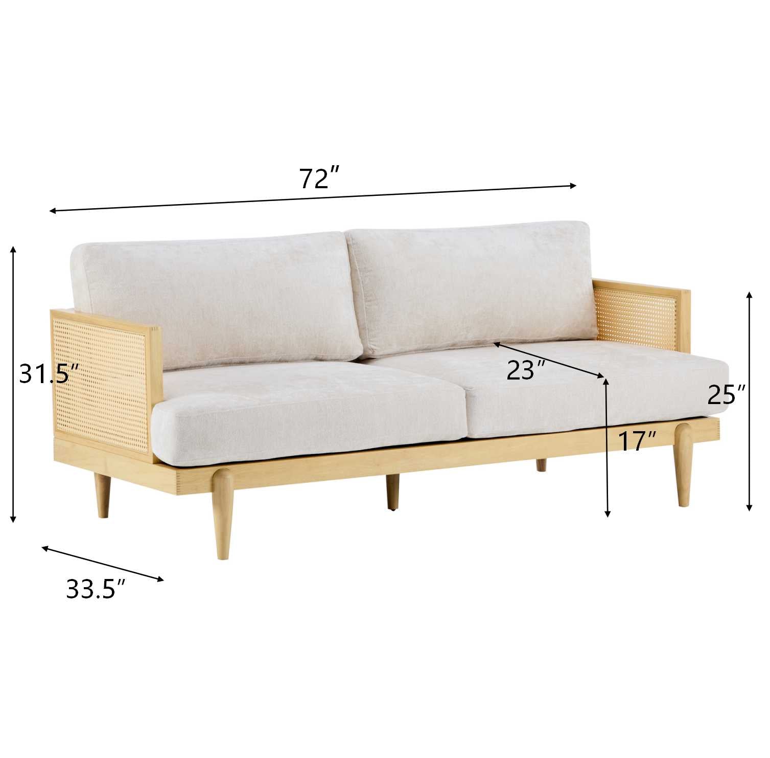 EMIR 72" Square Arm 3-Seater Boucle Sofa with Cane Rattan and Wooden Frame,Natural,Living Rooms,Bedrooms,Apartment Office image 8
