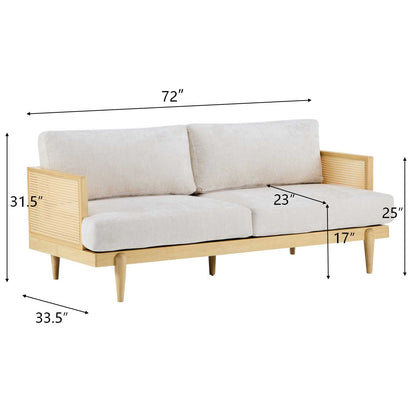 EMIR 72" Square Arm 3-Seater Boucle Sofa with Cane Rattan and Wooden Frame,Natural,Living Rooms,Bedrooms,Apartment Office image 8