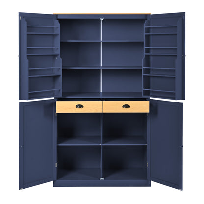 [Assembly Video Provided]TOPMAX 40.2x20x71.3inch High Freestanding Kitchen Pantry Large Cupboard Storage Cabinet with 2 Drawers, 2 Adjustable Shelves, 8 Door Shelves for Kitchen, Dining Room,Blue image 10